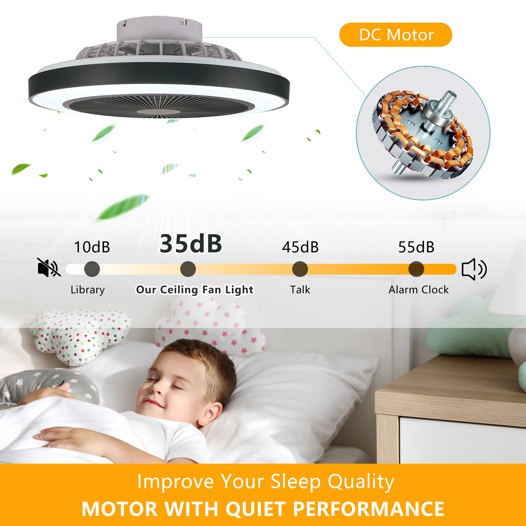 Leumius 19" Black Ceiling Fan Light with LED RGB, Dimmable & Color-Changing, APP & Remote Control, Modern Smart Ceiling Fan for Living Room Bedroom and Dining Room