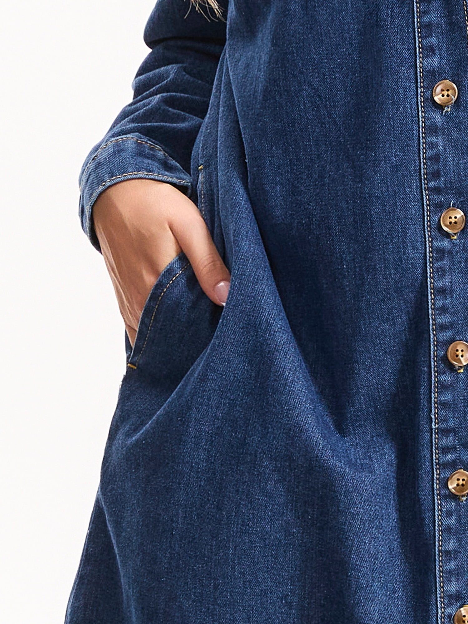 DARING DIVA Women's Denim Long Sleeve Button Down Jean Dress 2XL Dark Blue