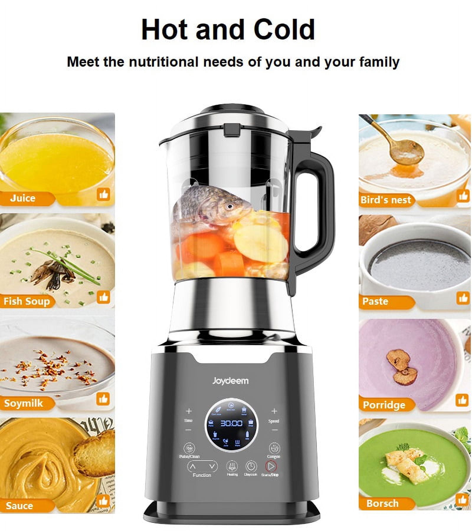 Joydeem Cooking Blender JD-D16 with Stew Pot, Countertop Blender for Shakes & Smoothies and Hot Soup, Soy Milk Maker, 59Oz 1200w Black