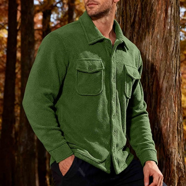 Ceisia Warm Fleece Mens Loose Fit Solid Color Button Down Shirt Jacket Gifts