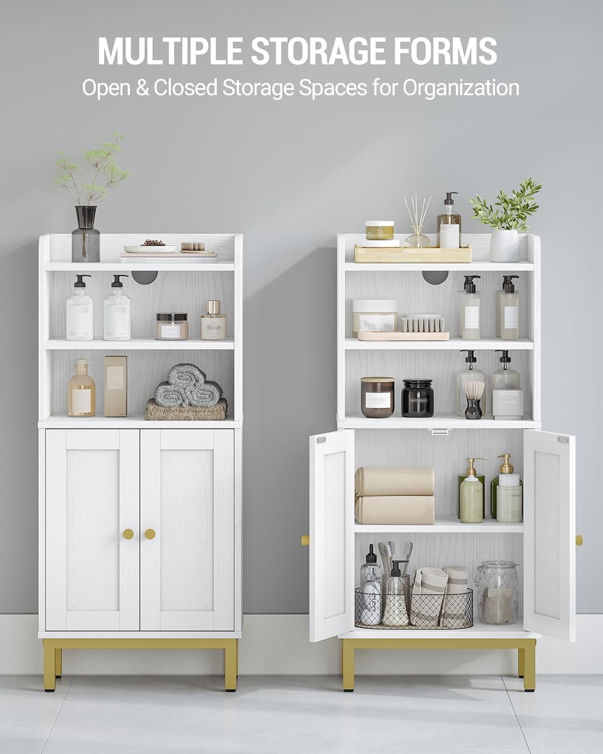 Bathroom Storage Cabinet, Small Floor Cabinet with 2 Door and Shelves, Toilet Paper Cabinets, Bathroom Organizer with Adjustable Shelf, for Small Spaces White 7.9" D x 14.6" W x 32.7" H