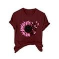 thumbnail image 2 of CLOISE Breast Cancer Shirts for Women Short Sleeve Round Neck T Shirts Sunflower Ribbon Pink Breast Cancer Awareness Blouses Trendy Comfortable Tops Cancer Fight Fall Clothes Wine M, 2 of 4