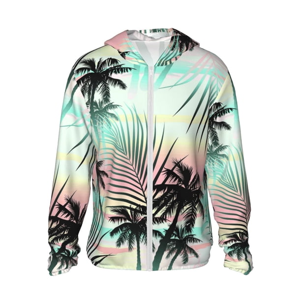 Fotbe Tropical Summer Palm Chaqueta con Protección Solar UPF 50+ para Hombre y Mujer, Camisa con Capucha y Bolsillos-3X-Large
