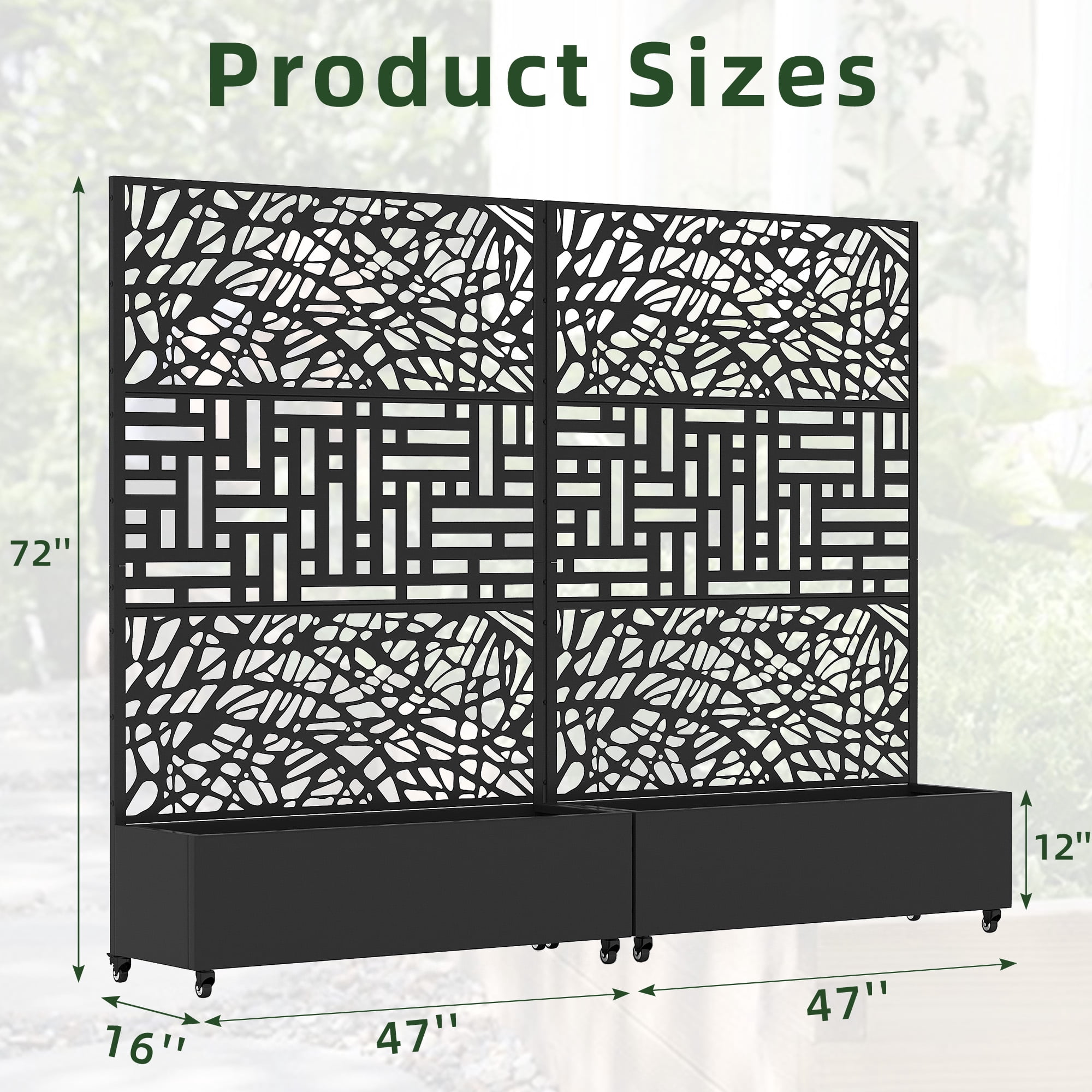MAYEERTY 2-Set 47*16" Outdoor Black Metal Planter Box with Trellis for Climbing Plants,Vine & Street Pattern