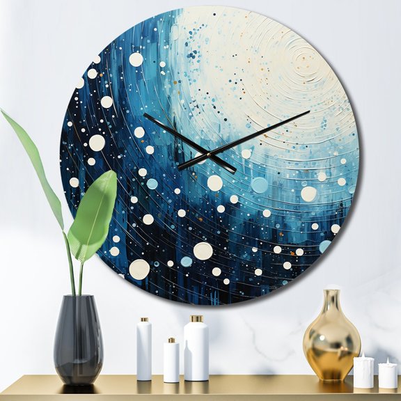 Designart "Blue White Mid Century Minimalist Rain I" Abstract Collages Oversized Wall Clock