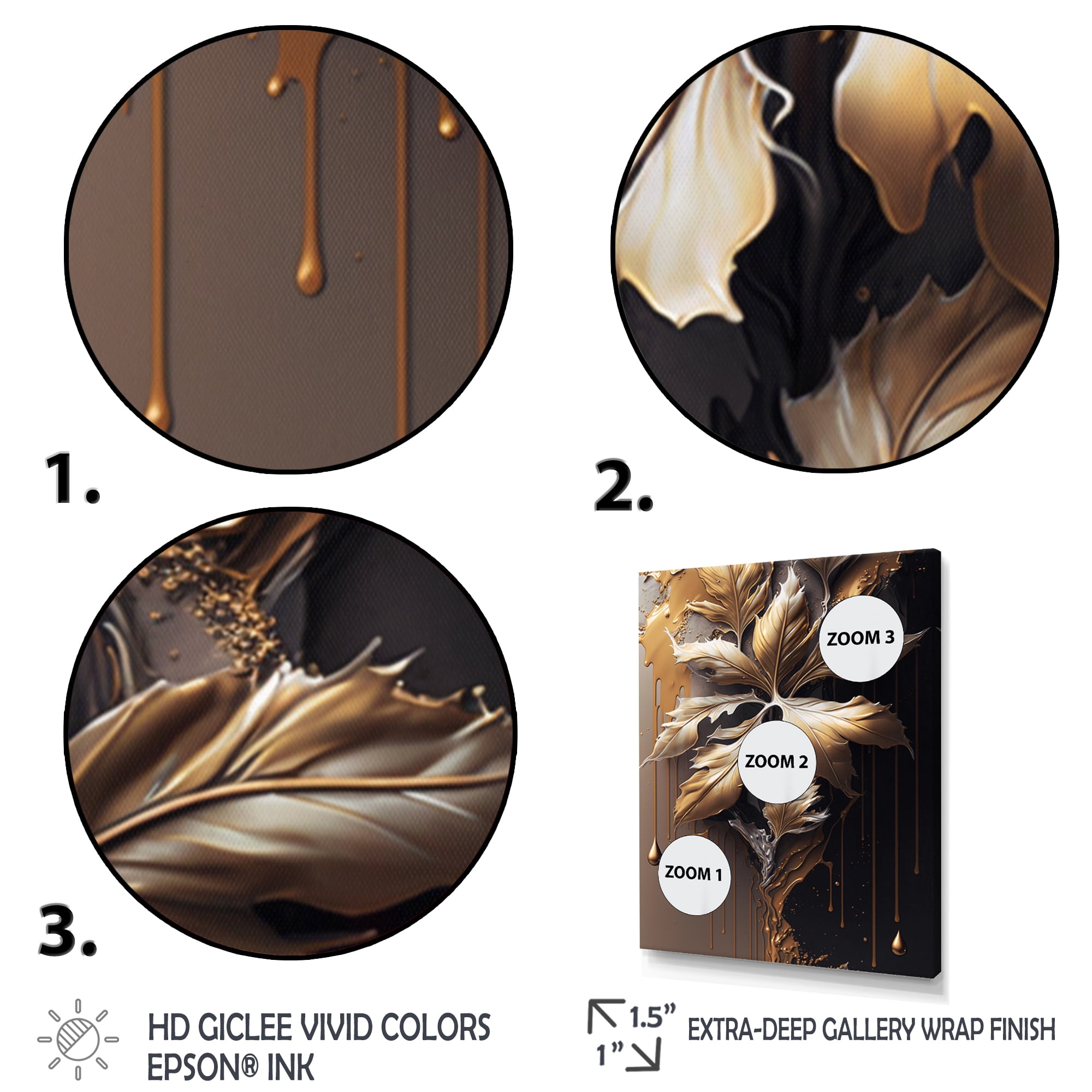 Designart Gold Abstract Leaves I Canvas Wall Art
