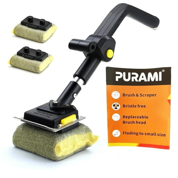 Foldable Steam Grill Brush Bristle Free –BBQ Grill Cleaner with Scraper and 3 Brush Head for Porcelain/Gas/Charcoal Outdoor Indoor Grill Barbecue Scrubber