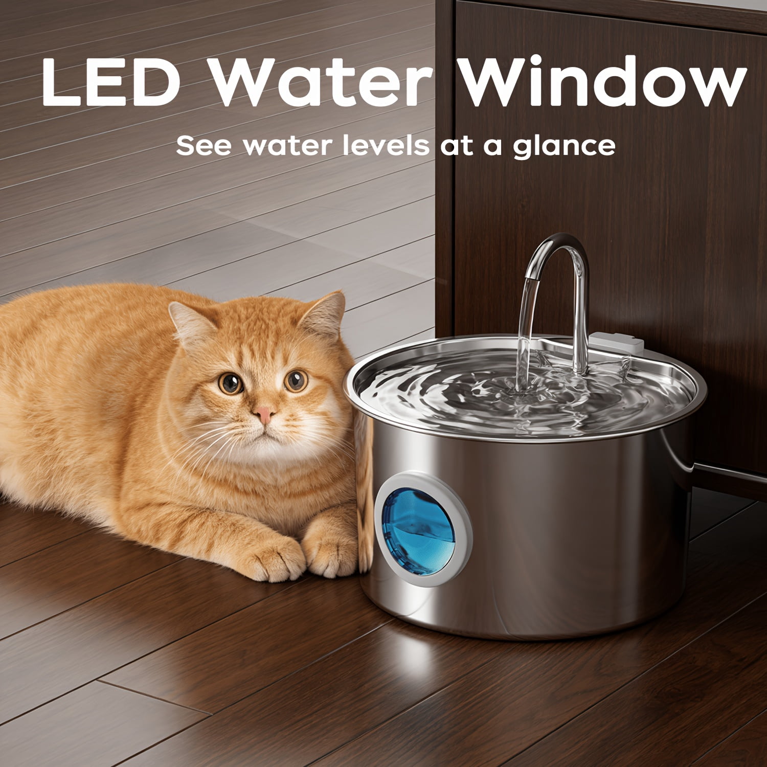 3.2L/108oz  Water Fountain Stainless Steel, Automatic Pet Water Dispenser, Ultra Quiet pump, Visible Water Level, Filtered Drinking Fountain for Cats