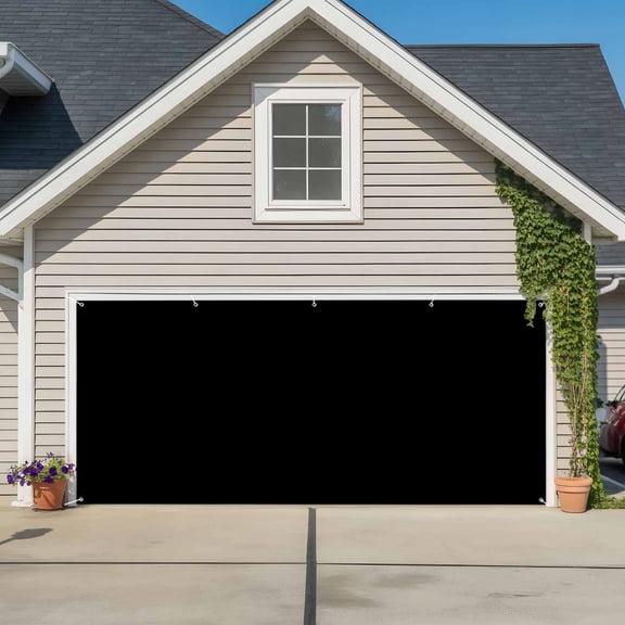 Black Garage Door Cover Banner 6 x 13 FT, Solid Color Farmhouse Black Garage Door Curtains Backdrop with Grommets for Indoor Outdoor Wall Party Porch Yard Decorations Background