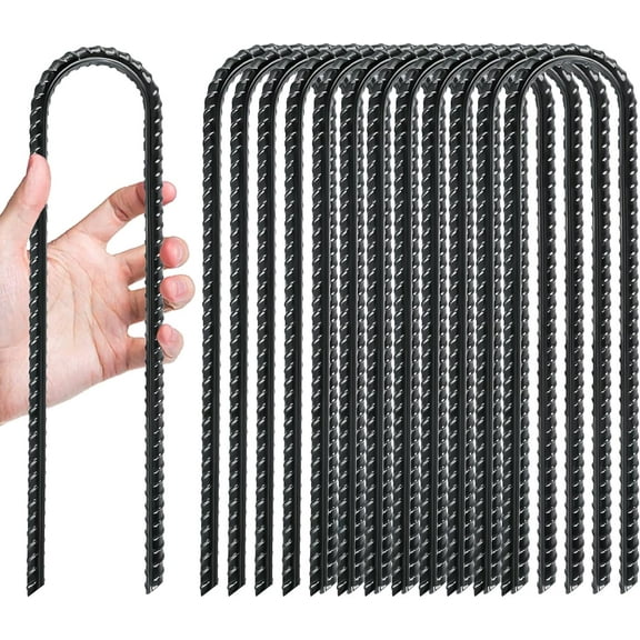 12 Pack Trampoline Stakes Anchors High Wind, 12 Inch Ground Anchors Heavy Duty, Trampoline Tie Down Anchor Kit, Ground Stakes Galvanized Steel, U Shaped, Black