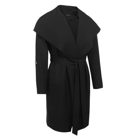 Womens Plus Size Fashion Long Sleeve Solid Coat Trench Jacket with Belt