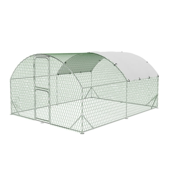 Poulailler en Métal Robuste à Entrée Piétonne avec Enclos – Couvercle Imperméable et Résistant aux UV, Doubles Portes, Enclos Extérieur Sécurisé pour Poules, Canards, Oies, Lapins – Idéal pour la Cour Arrière Ou la Ferme