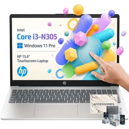 HP 15.6 Business Touchscreen Laptop Intel i3-N305 (8 Cores) 16GB RAM 256GB SSD 15 inch Touch HD Webcam Privacy Shutter Mic Mute Wi-Fi 6 Windows 11 Pro w/Accessory