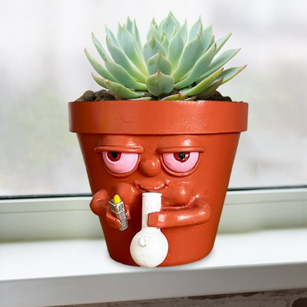 Maceta de cara de resina, maceta creativa divertida para fumar, maceta, regalo para amantes de las plantas