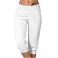 thumbnail image 2 of Fengqque Women's Solid Color Fashion Casual Elastic Waist Slim Fit Capri Pants Sweatpants with Pockets White-A 10(XL), 2 of 7