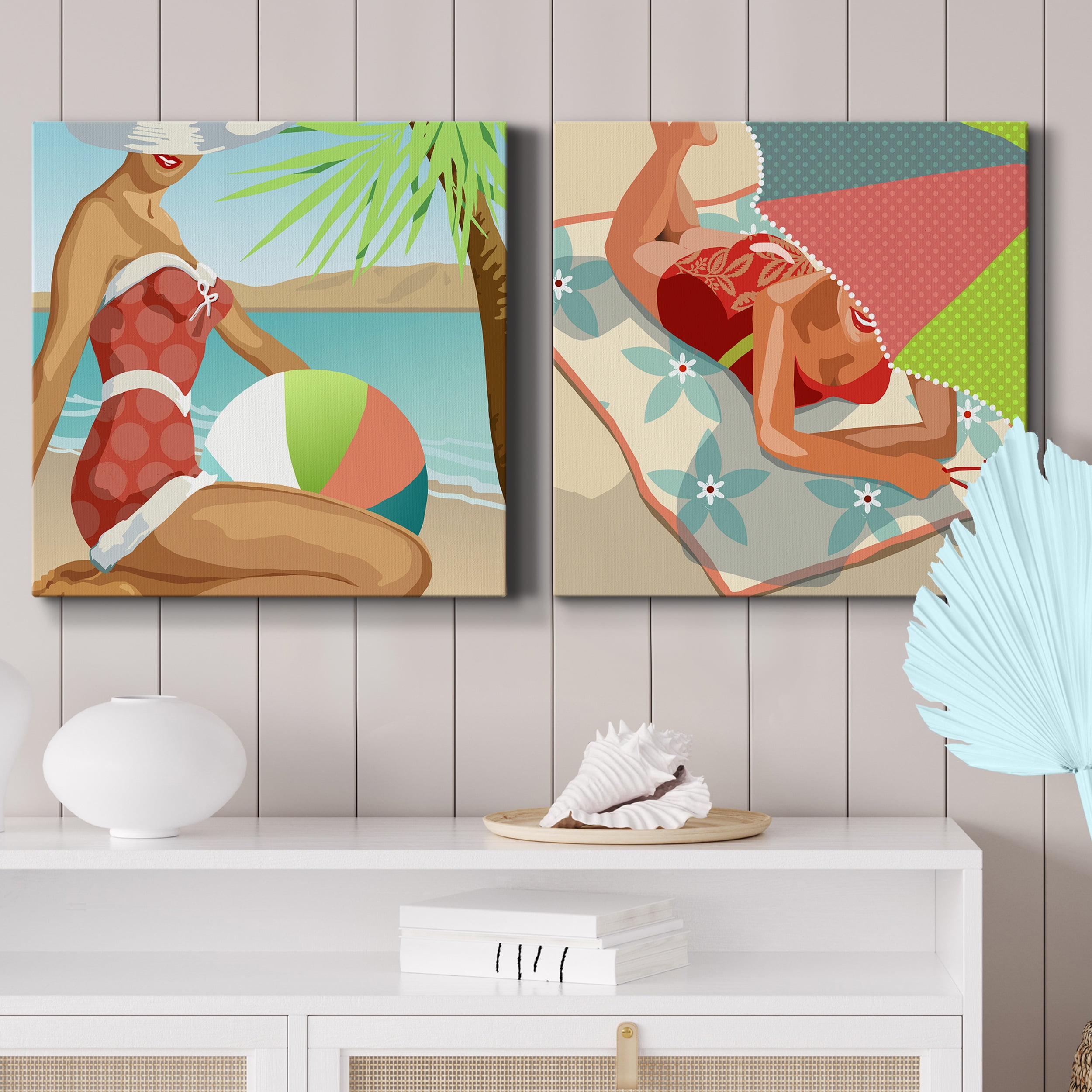 Beach Beauty I - Premium Gallery Wrapped Canvas - Ready to Hang Set of 2 - 40 x 40 Each