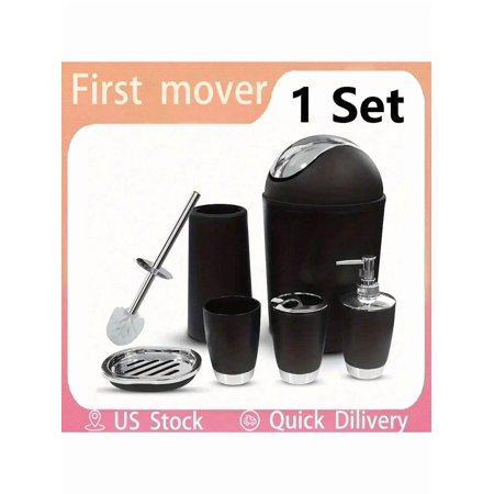 6pcs Deluxe Bathroom Accessory Set | Includes Lotion Dispenser Toilet Brush Soap Dish Tumbler Trash Can & Toothbrush Holder | Chic Decor Ideal Housewarming Gift