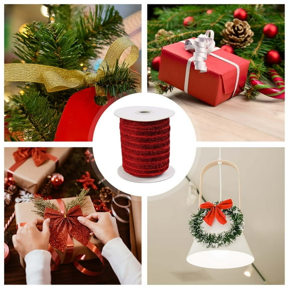 Eoozwa 50 Yards Glitter Metallic Sparkle Ribbon, 3/8" (10mm) - Christmas Ribbon Sewing Craft Trim for Gift Wrapping, DIY Crafts, Party Decoration