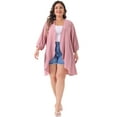 thumbnail image 3 of DARING DIVA Plus Size 3/4 Sleeve Swiss Dots Cover Up Cardigan 2X Pink, 3 of 6