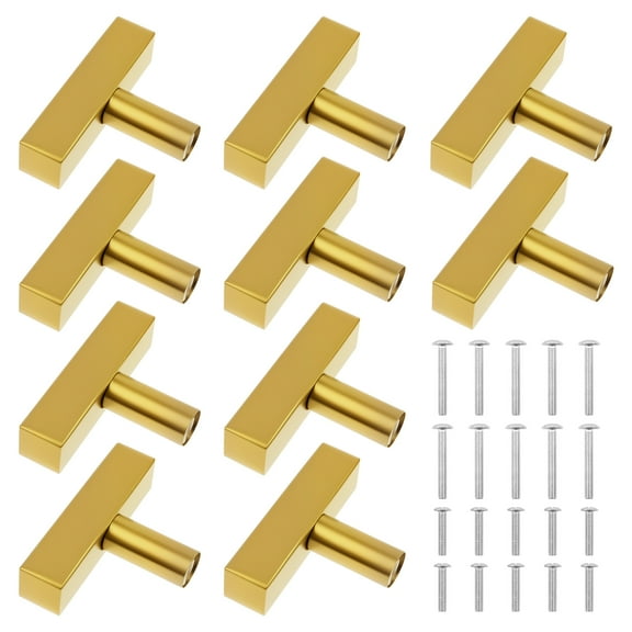 Ikoopy 10 Pcs Gold Drawer Knob with Screws Stainless Steel Cabinet Knob Single Hole Dresser Handle Elegant Kitchen Handle for Kitchen Cabinet Drawer