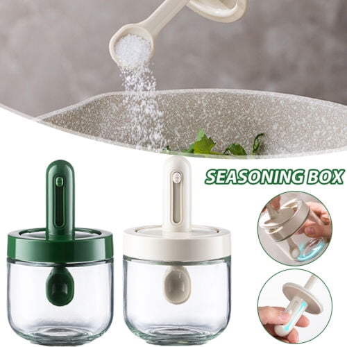 Protable Seasoning Bottle Jar Kitchen Glass Salt Spice Container With Lid Spoon