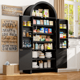 thumbnail image 4 of Waleaf 71" Arched Pantry Storage Cabinet with Door Racks, Modern Fluted Kitchen Cabinet & Bathroom Organizer, Tall Cupboard with Adjustable Shelves for Dining or Coffee Bar, Natural Finish, 4 of 8