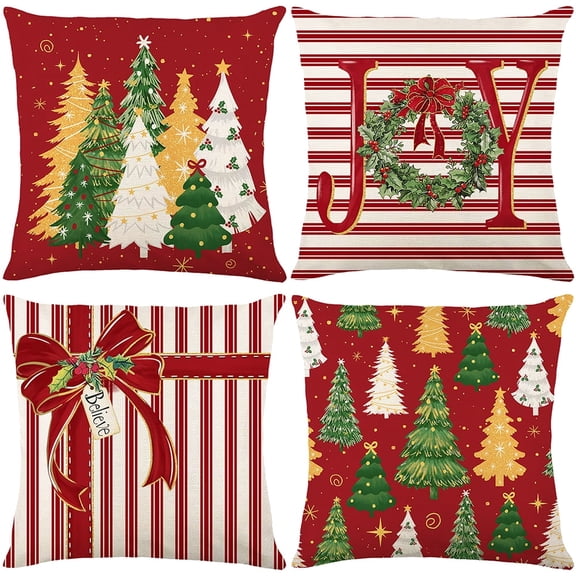 Gynky Christmas Pillow Covers 18 x 18 Inches Set of 4 - Xmas Tree Holiday Cushion Case Decoration for Home Couch
