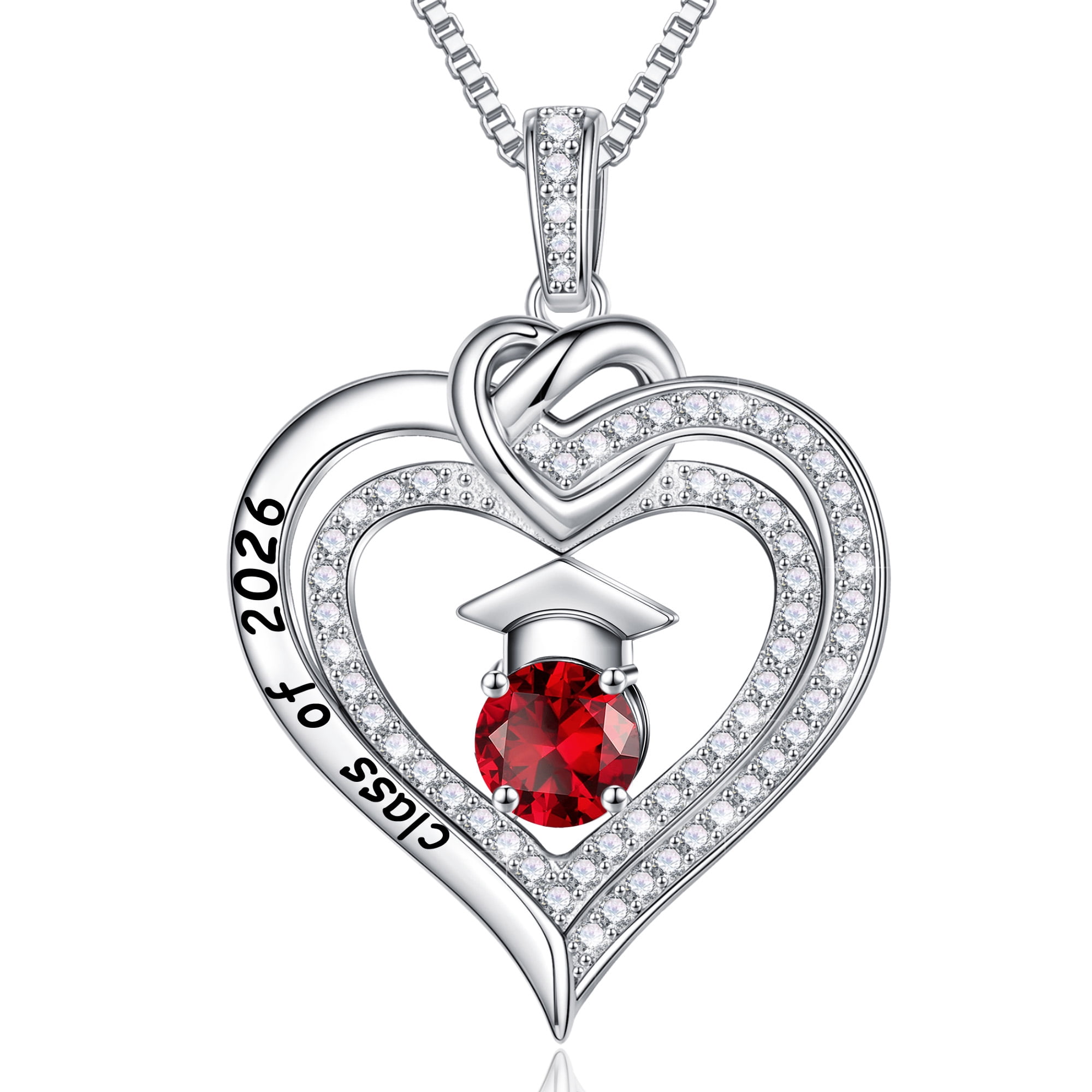 Iefil S925 Sterling Silver Birthstone Heart Pendant Necklace for Women, Dainty Graduation Gifts 2026, CZ Fine Jewelry