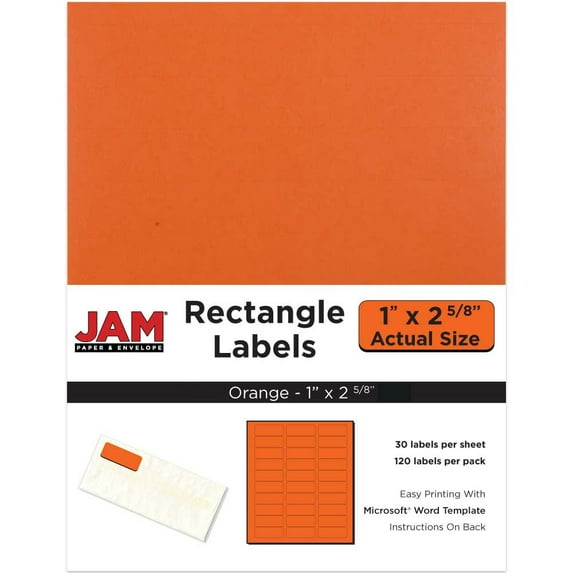 JAM Paper® Mailing Address Labels - Small - 1 x 2 5/8 - Orange - 30 Labels per Page/120 Labels Total