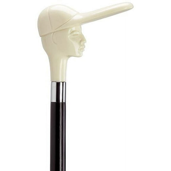 Walking Cane Molded Jockey Head Cane Black Maple Shaft, Ivory Color Handle