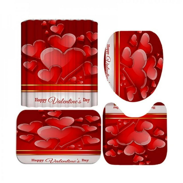 50% de Réduction! Nouveau Rideau de Douche d'Impression Numérique 3D de Valentine Set de 4 Pièces pour la Décoration de Fête à Domicile de l'Hôtel