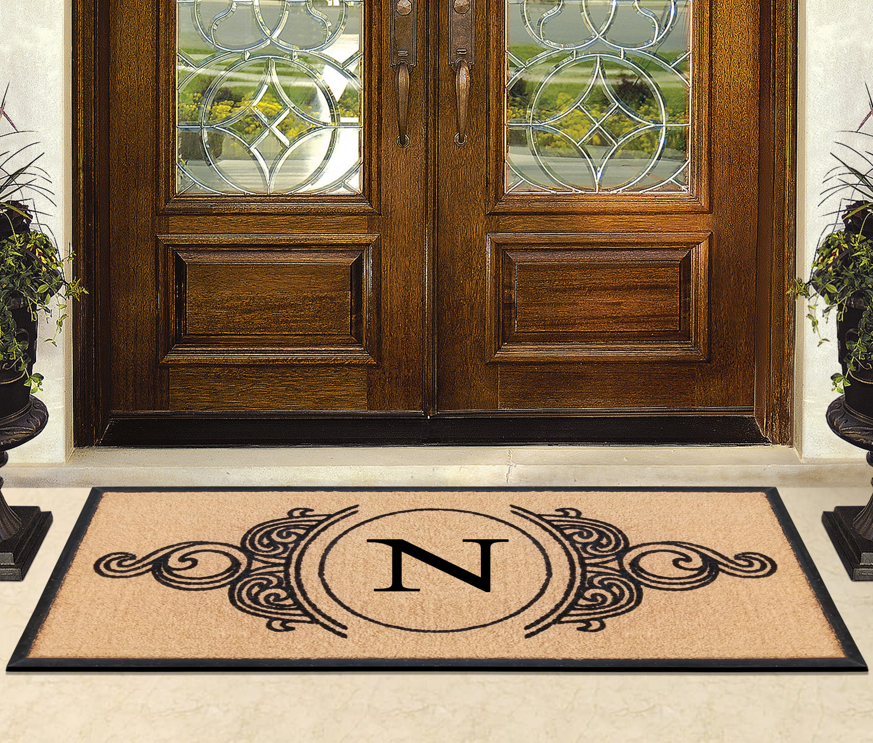 A1HC 30"x60" Natural Coir & Rubber Floral Monogrammed Door Mat, Thick Durable Heavy Duty Welcome Mat for Front Door