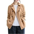 thumbnail image 6 of TKLPEHG Trench Coat Women Cropped Double Breasted Short Jacket Fashion Lapel Windproof Overcoat Fall Outfits (Khaki,M), 6 of 9