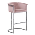 thumbnail image 1 of Chaise de Comptoir en Velours Rose (Simple) avec Base en Chrome Métallique Argenté, 1 of 3