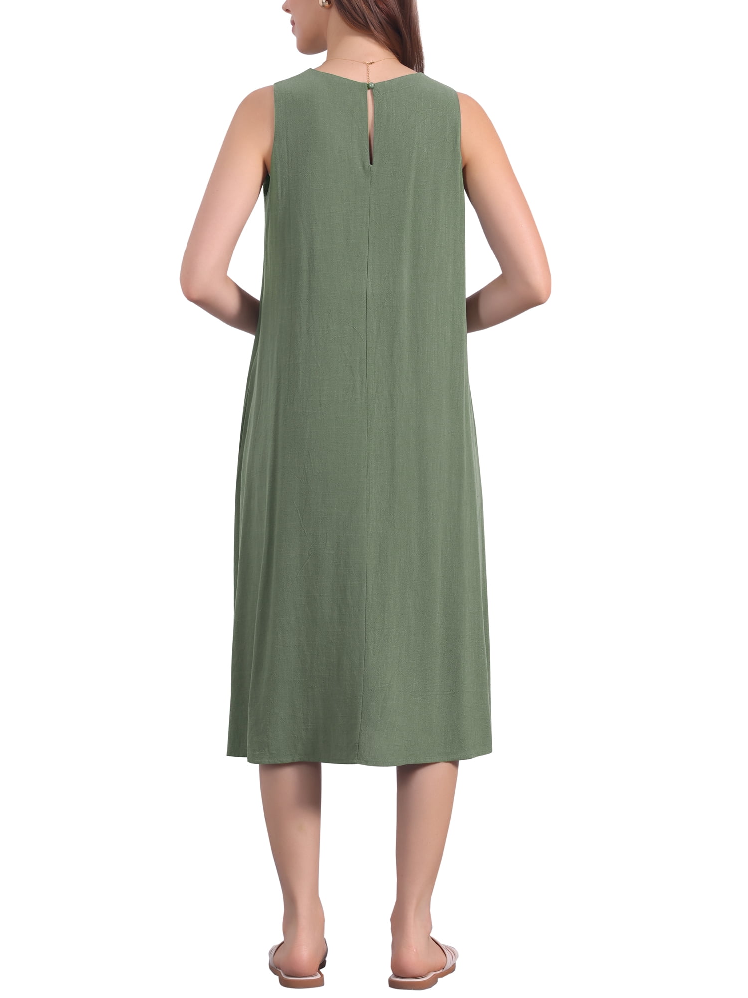 DARING DIVA Linen Sleeveless Dress M Green