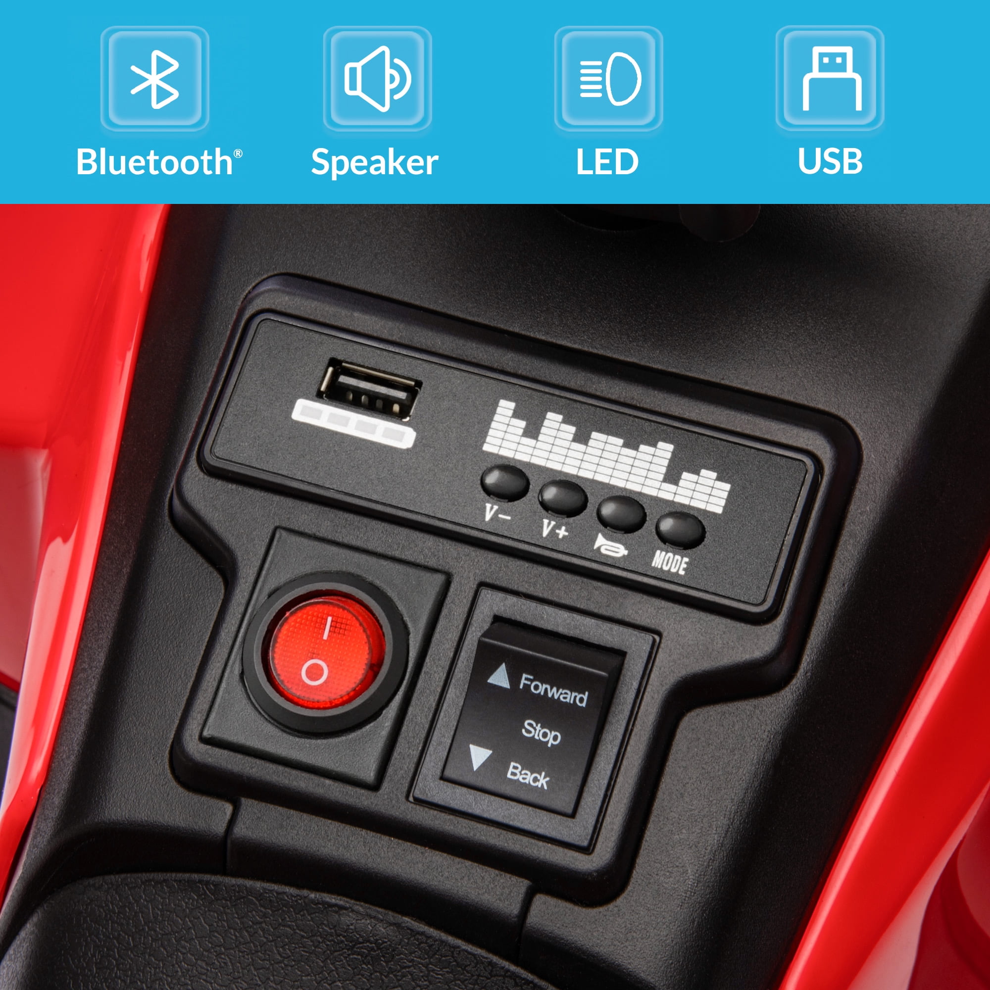 Kidzone 6V Ride on ATV, Battery Powered 4-Wheeler Electric Vehicle for Toddlers w/ Bluetooth, USB, Storage Box, LED Headlight, Safe Speed 1.5-2 km/h, Ages 18+ Months - Red