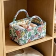thumbnail image 5 of Floral Quilted Storage Basket with Handles, Decorative Fabric Storage Bin for Home Organization, Lightweight Container for Blankets Magazines Crafts, Multipurpose Basket for Living Room Bedroom, 5 of 6