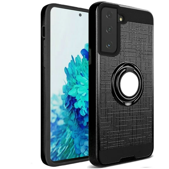 for Samsung Galaxy S21 (6.2") Hybrid Ring Stand Brushed 360 Degree Rotating Ring Magnetic Bracket Dual Layer TPU Armor Rugged Cover ,Xpm Phone Case [Black]