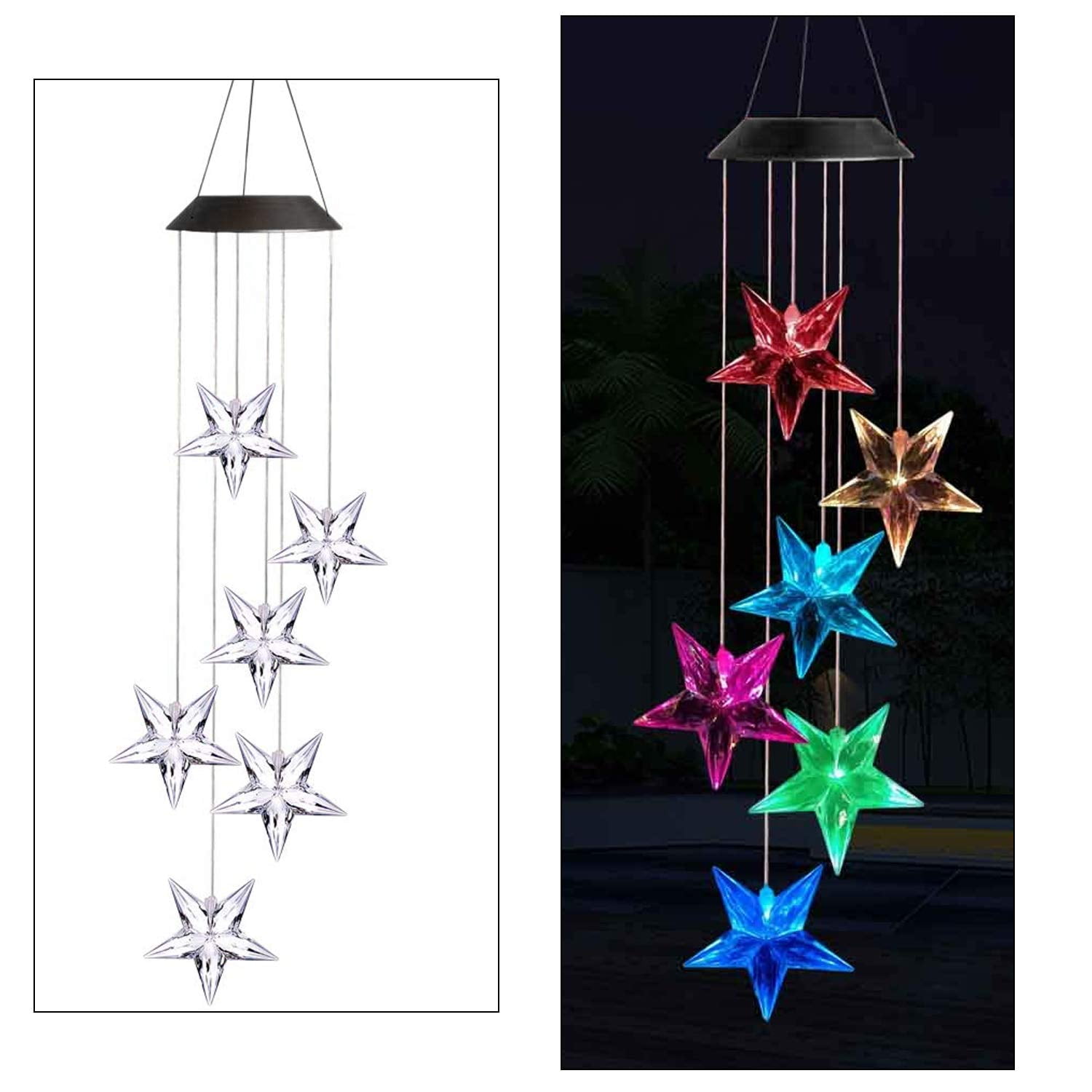 Color Changing Wind Chime Stars LED Wind Chime Wind Mobile Portable