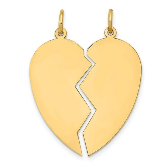 14k Yellow Gold Solid Polished 2 Pc Love Heart Charm 33.4x26.4mm Pendant Necklace for Women