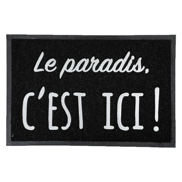Outdoor Door Mat Le Paradis C'est Ici PVC 24”x16” Black