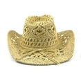 thumbnail image 2 of Chapeau de Cowboy Percé Fait à la Main pour Femme/homme, Bord Grand, Chapeau d'Été pour la Plage et le Soleil, Ajustable, 2 of 4