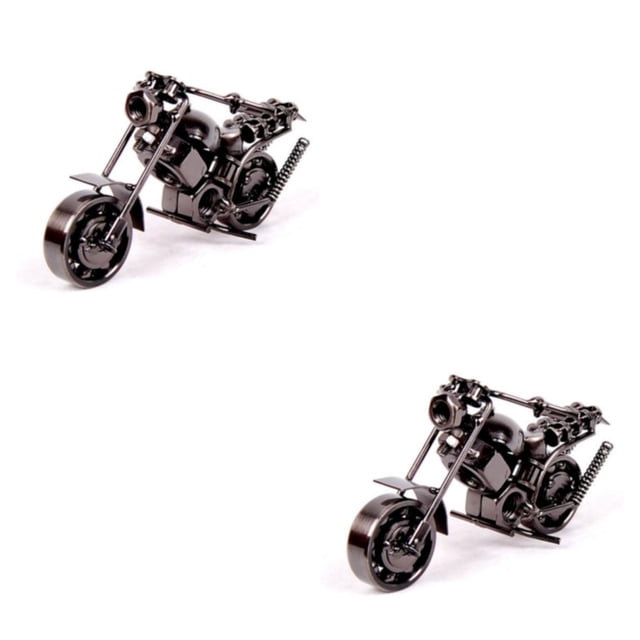 Bewildely Arte realista de motocicleta de hierro: para exhibir en cualquier colección Modelo de vehículos de verdadero metal de la Patrulla de color negro 14 cm * 6 cm * 7 cm 2Conjunto