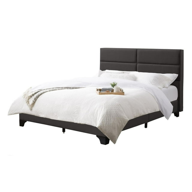 CorLiving Bellevue Adult Full Sized Upholstered Bedframe with Rectangle Tufted Headboard and Slats, No Box Spring Required