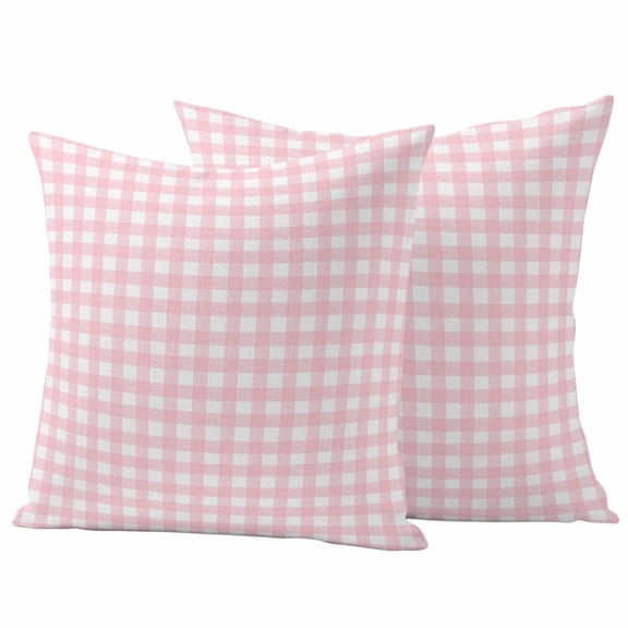 2 Pack Outdoor Waterproof Throw Pillow Covers,Pink White Buffalo Plaid Decorative Square Pillow Case Patio Pillowcases for Chair Couch Sofa 16x16in