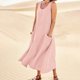 thumbnail image 1 of WILLBEST Vestidos Casuales para Mujer Vestido Largo Informal de Color Liso con Cuello Redondo y Bolsillos para Mujer Vestido sin Mangas Diario Chica, 1 of 3