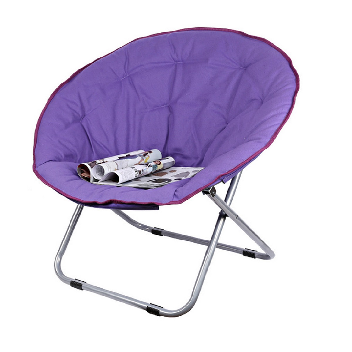 Saucer Chair, Folding Camping Chair Large Dorm Living Room Bedroom Garden Lounge Chair Removable Plush Seat Cushion Moon Saucer Chair Heavy Duty Round Beach Sofa Chair - image 3 of 6