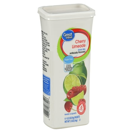 Great Value Sugar-Free Cherry Limeade Drink Mix, 1.9 Oz., 6 Count