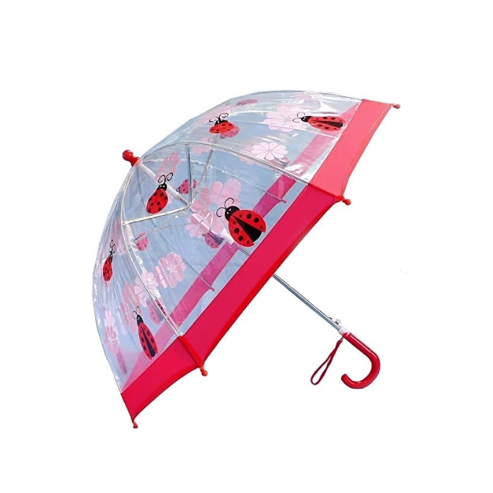 New CTM Kids' Heart Print Ruffle Stick Umbrella with Hook Handle 