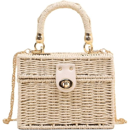 Women s Top Handle Straw Handbags Crossbody Bag Summer Basket